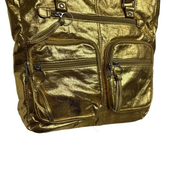 Y2K Gold Metallic Large Tote Cargo Bag - Picture 2 of 6